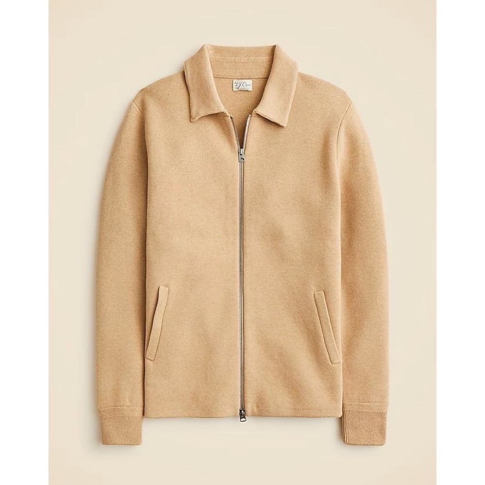 J.Crew Cotton milano-stitch coach's sweater-jacket Mens‎ Medium Heather Saddle